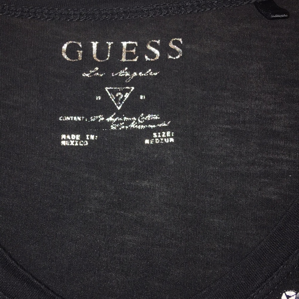 Guess Rhinestone Embellished Graphic Vneck Shirt - Picture 3 of 3